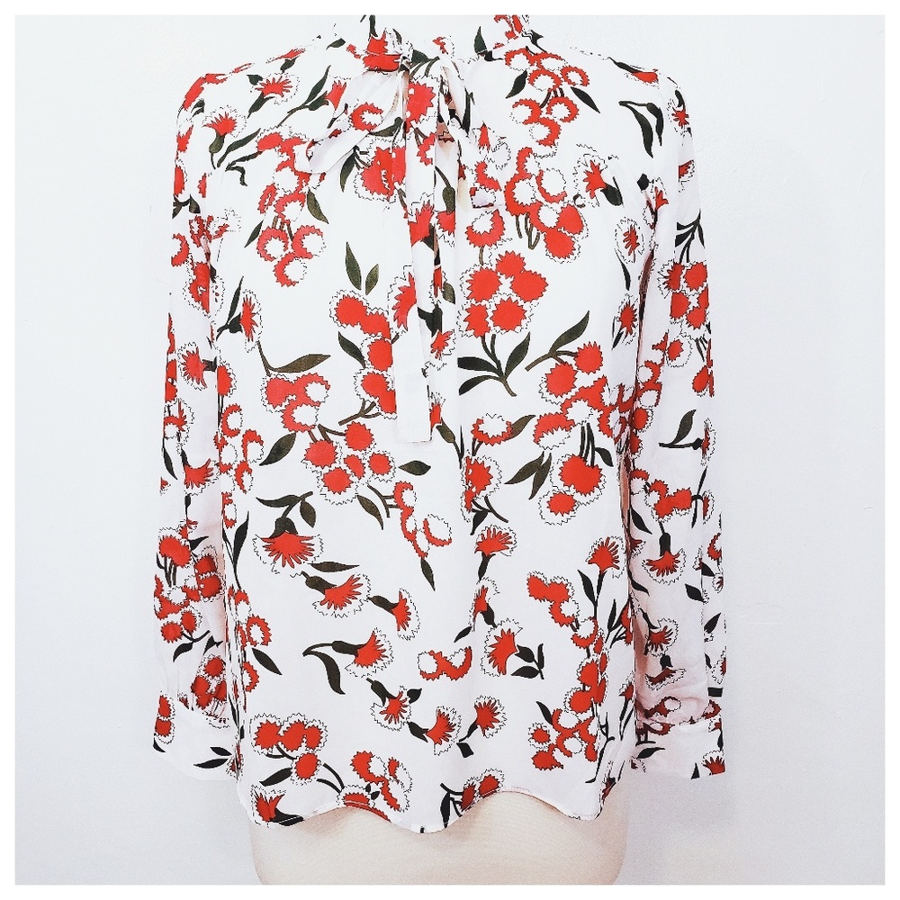 After Market Floral Tie Neck Blouse